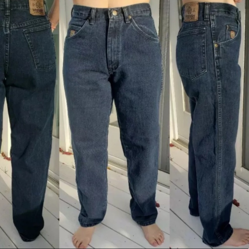 dark wash blue wrangler denim jeans vintage bootcut classic 29x32 95401NN